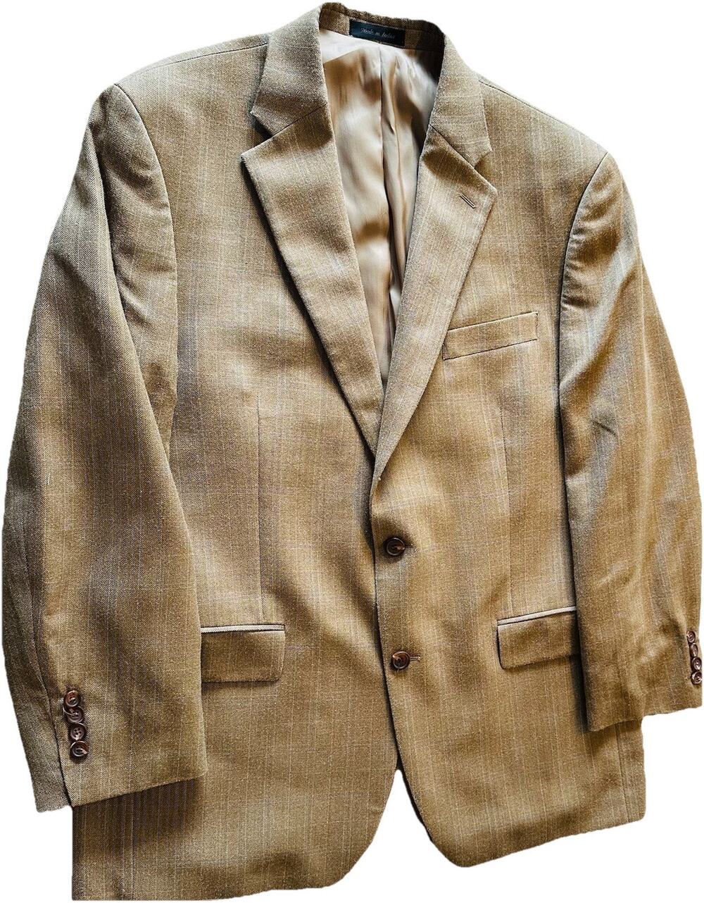 Lauren Ralph Lauren Silk Wool Plaid Blazer Jacket Sport Coat Sz 44R Mens Brown